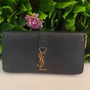 Saint Laurent Green YSL Monogram Leather Wallet